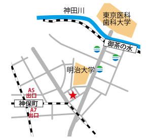 御茶ノ水・神保町のレンタルスタジオ おちゃすた の チラシ につかえる地図